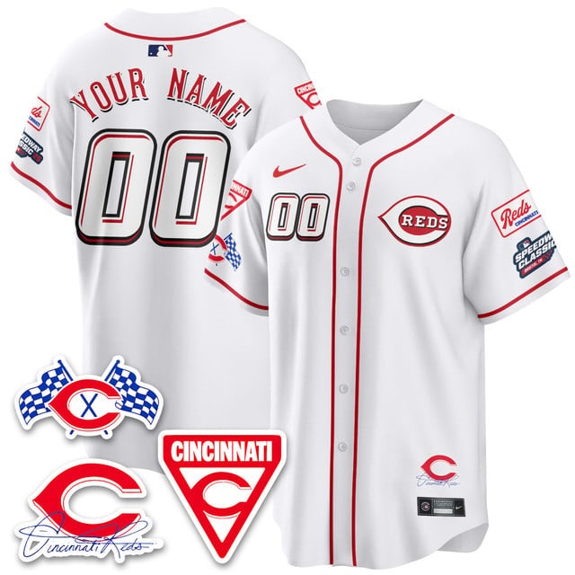 Personalized Custom Men’s Cincinnati Reds 2025 Speedway Limited Jersey V2 – All Stitched White