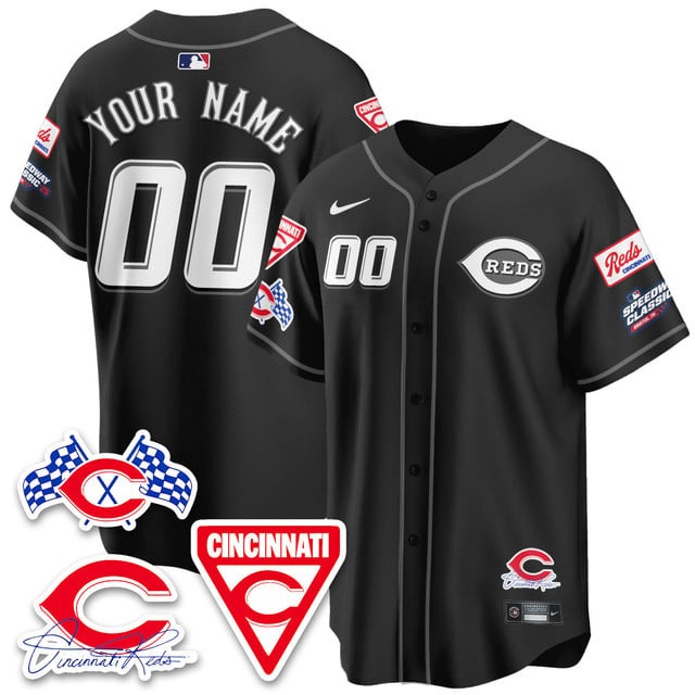 Personalized Custom Men’s Cincinnati Reds 2025 Speedway Limited Jersey V1 – All Stitched Black