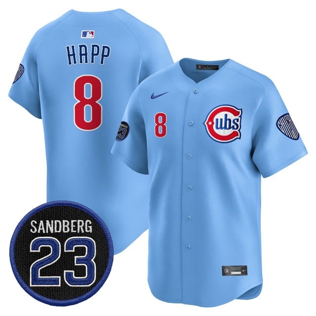 Personalized Men’s Chicago Cubs ‘Ryne Sandberg Tribute’ Premier Limited Jersey V2 All Stitched #8 Ian Happ