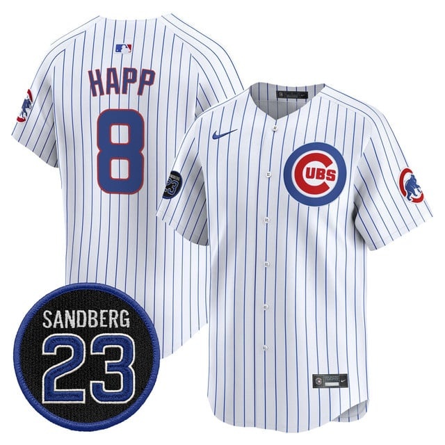 Personalized Men’s Chicago Cubs ‘Ryne Sandberg Tribute’ Premier Limited Jersey V2 All Stitched #8 Ian Happ