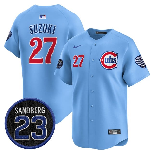 Personalized Men’s Chicago Cubs ‘Ryne Sandberg Tribute’ Premier Limited Jersey V2 All Stitched #27 Seiya Suzuki