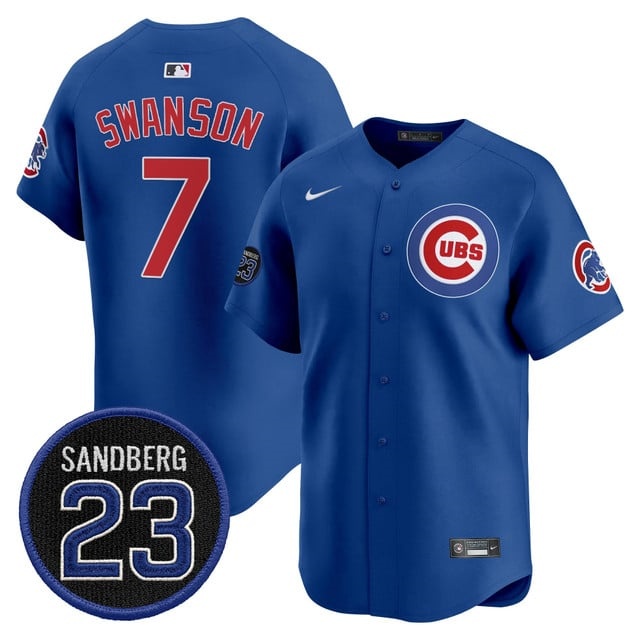 Personalized Men’s Chicago Cubs ‘Ryne Sandberg Tribute’ Premier Limited Jersey V2 All Stitched #7 Dansby Swanson