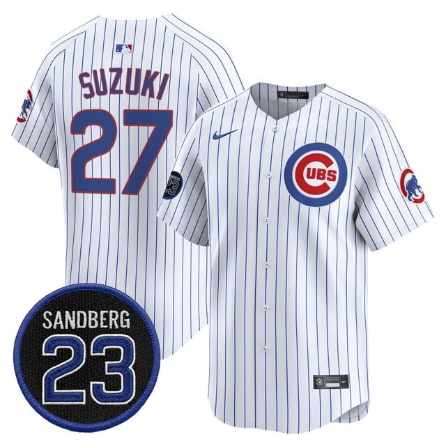 Personalized Men’s Chicago Cubs ‘Ryne Sandberg Tribute’ Premier Limited Jersey V2 All Stitched #27 Seiya Suzuki