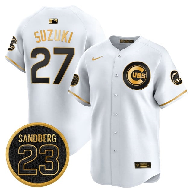Personalized Men’s Chicago Cubs ‘Ryne Sandberg Tribute’ Premier Limited Jersey V2 All Stitched #27 Seiya Suzuki