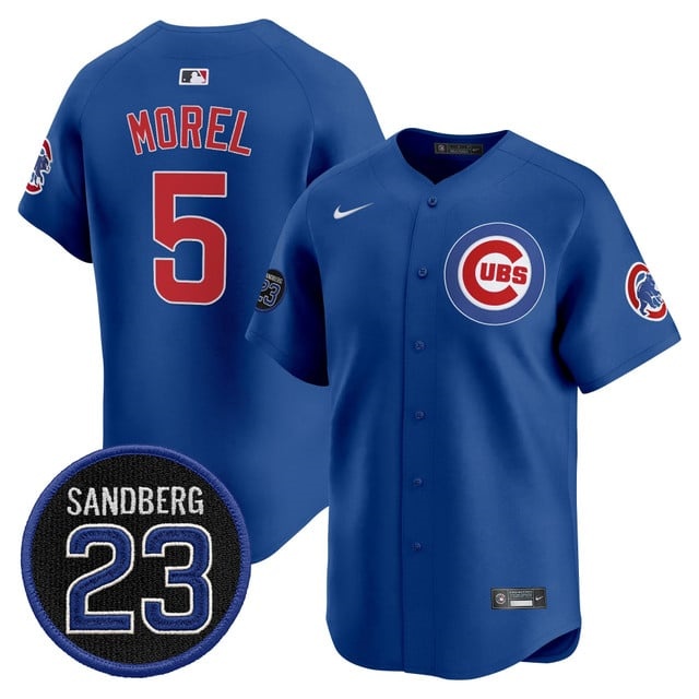 Personalized Men’s Chicago Cubs ‘Ryne Sandberg Tribute’ Premier Limited Jersey V2 All Stitched #5 Christopher Morel