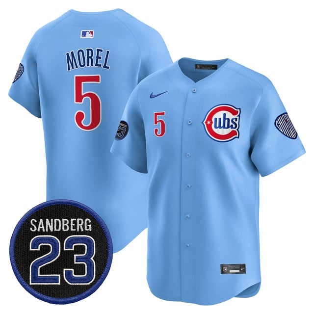 Personalized Men’s Chicago Cubs ‘Ryne Sandberg Tribute’ Premier Limited Jersey V2 All Stitched #5 Christopher Morel