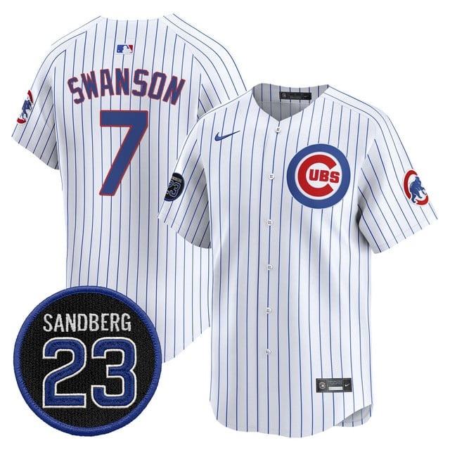 Personalized Men’s Chicago Cubs ‘Ryne Sandberg Tribute’ Premier Limited Jersey V2 All Stitched #7 Dansby Swanson
