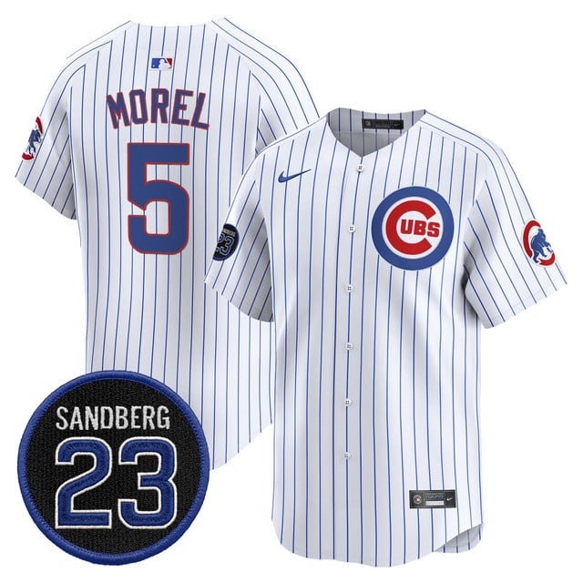 Personalized Men’s Chicago Cubs ‘Ryne Sandberg Tribute’ Premier Limited Jersey V2 All Stitched #5 Christopher Morel