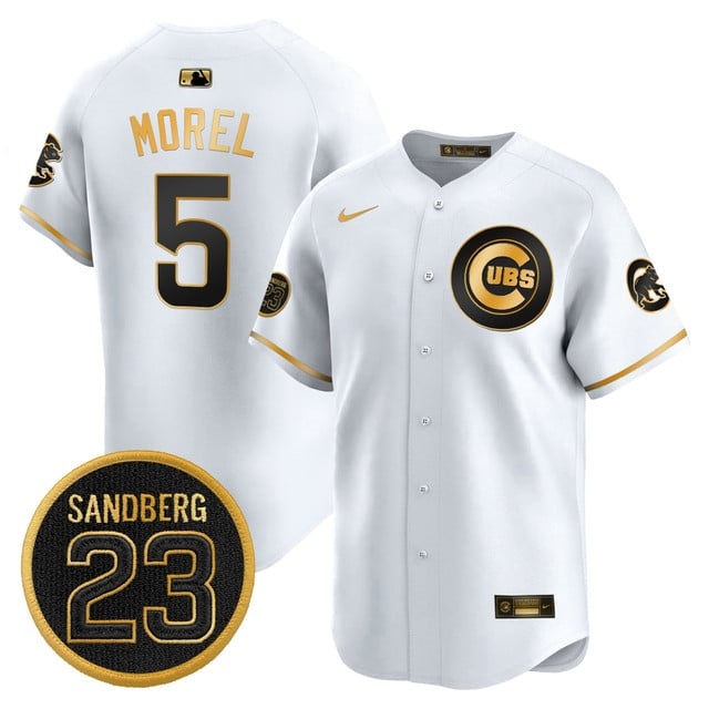 Personalized Men’s Chicago Cubs ‘Ryne Sandberg Tribute’ Premier Limited Jersey V2 All Stitched #5 Christopher Morel