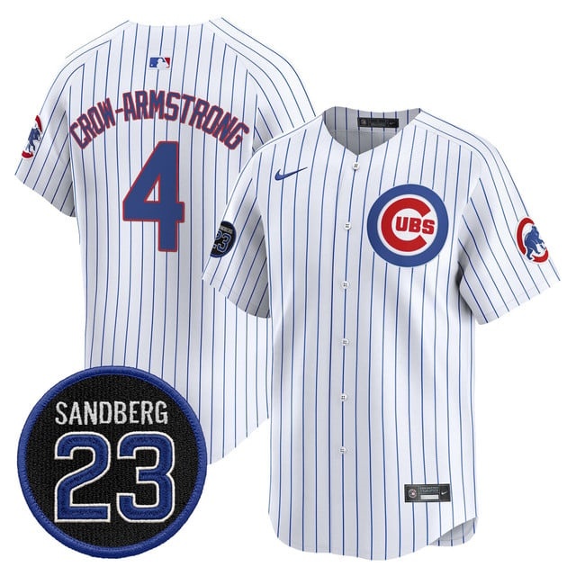 Personalized Men’s Chicago Cubs ‘Ryne Sandberg Tribute’ Premier Limited Jersey V2 All Stitched #4 Pete Crow-Armstrong