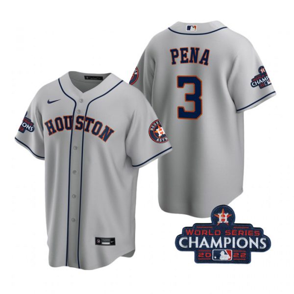 Personalized Youth Jeremy Pena Houston Astros 2022 World Series Champions Gray Stitched Jersey