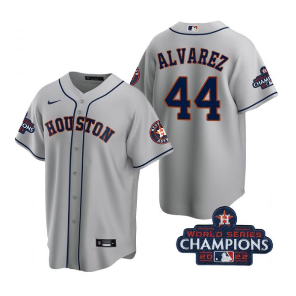 Personalized Youth Yordan Alvarez Houston Astros 2022 World Series Champions Gray Stitched Jersey