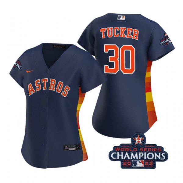 Personalized Women’s Kyle Tucker Houston Astros 2022 World Series Champions Navy Stitched Jersey