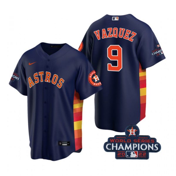 Personalized Men’s Christian Vazquez Houston Astros 2022 World Series Champions Navy Stitched Jersey