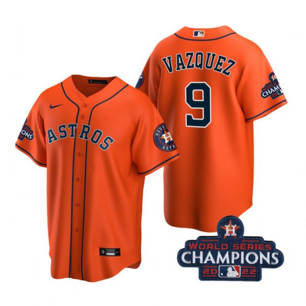 Personalized Men’s Christian Vazquez Houston Astros 2022 World Series Champions Orange Stitched Jersey