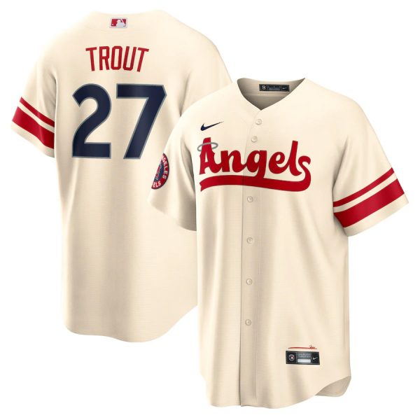 Personalized Youth Los Angeles Angels Mike Trout 2022 City Connect Cream Stitched Jersey
