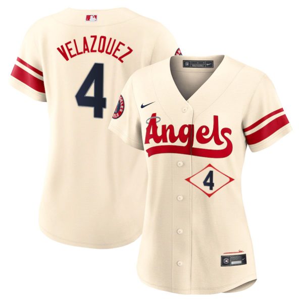 Personalized Women’s Los Angeles Angels Andrew Velazquez City Connect Special Edition Cream Stitched Jersey