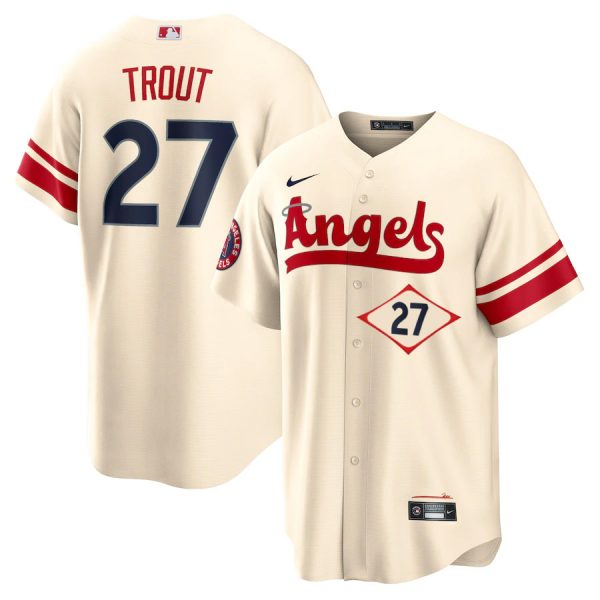 Personalized Men’s Los Angeles Angels Mike Trout City Connect Special Edition Cream Stitched Jersey