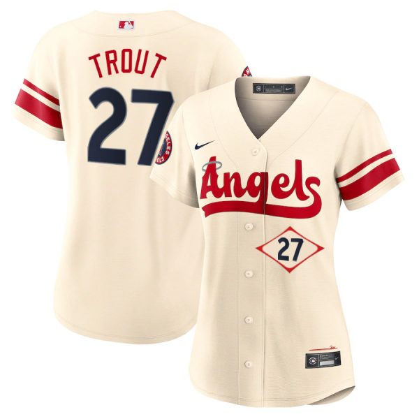 Personalized Women’s Los Angeles Angels Mike Trout City Connect Special Edition Cream Stitched Jersey