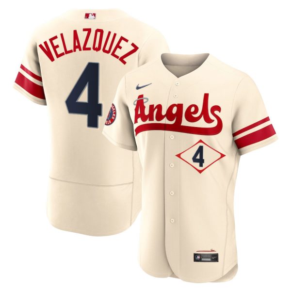Personalized Men’s Flex Base Los Angeles Angels Andrew Velazquez 2022 City Connect Cream Stitched Jersey