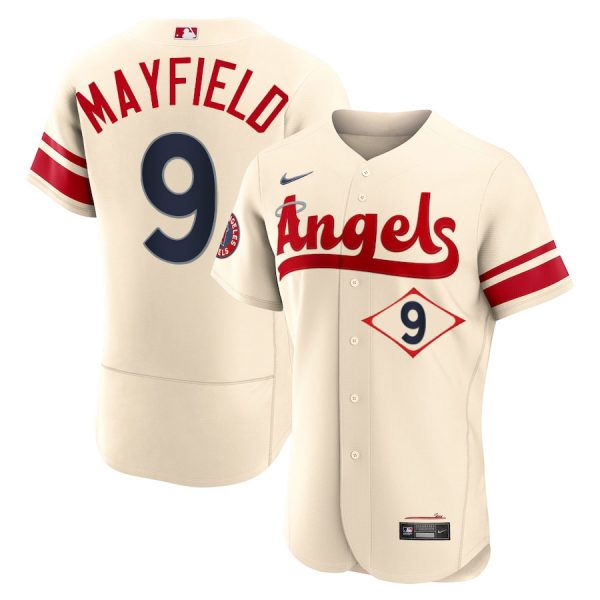 Personalized Men’s Flex Base Los Angeles Angels Jack Mayfield 2022 City Connect Cream Stitched Jersey