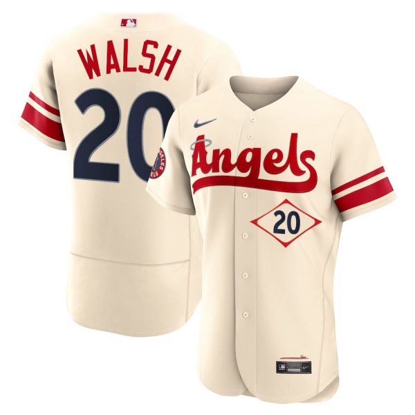 Personalized Men’s Flex Base Los Angeles Angels Jared Walsh 2022 City Connect Cream Stitched Jersey