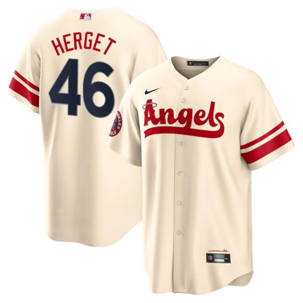 Personalized Men’s Cool Base Los Angeles Angels Jimmy Herget 2022 City Connect Cream Stitched Jersey