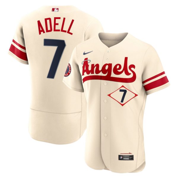 Personalized Men’s Flex Base Los Angeles Angels Jo Adell 2022 City Connect Cream Stitched Jersey