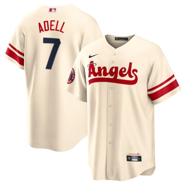 Personalized Men’s Cool Base Los Angeles Angels Jo Adell 2022 City Connect Cream Stitched Jersey