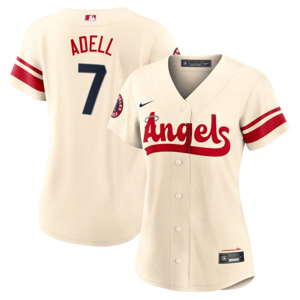 Personalized Women’s Los Angeles Angels Jo Adell 2022 City Connect Cream Stitched Jersey