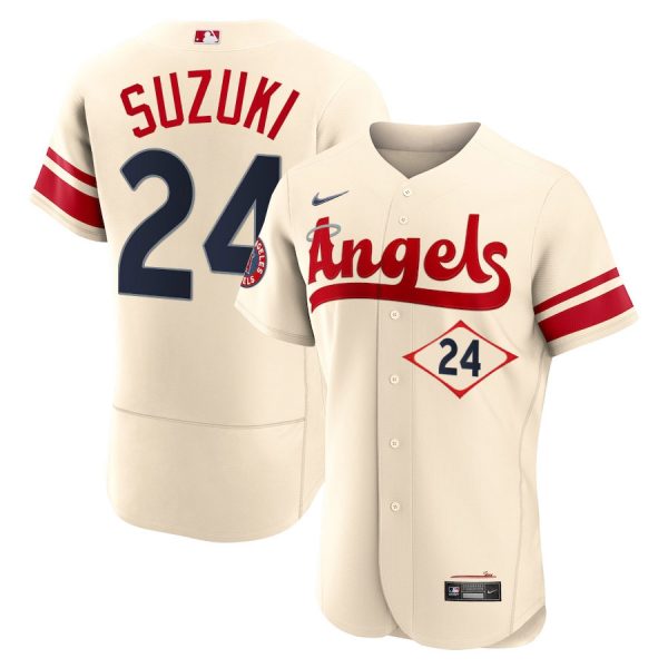 Personalized Men’s Flex Base Los Angeles Angels Kurt Suzuki 2022 City Connect Cream Stitched Jersey