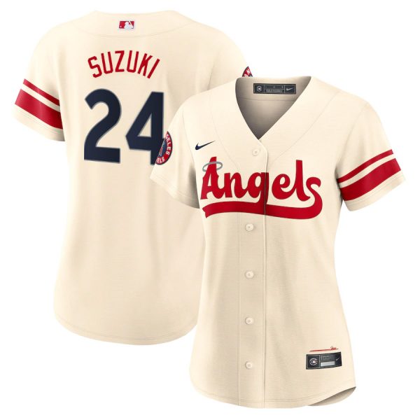 Personalized Women’s Los Angeles Angels Kurt Suzuki 2022 City Connect Cream Stitched Jersey
