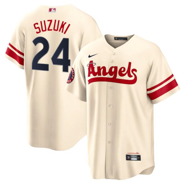 Personalized Men’s Cool Base Los Angeles Angels Kurt Suzuki 2022 City Connect Cream Stitched Jersey