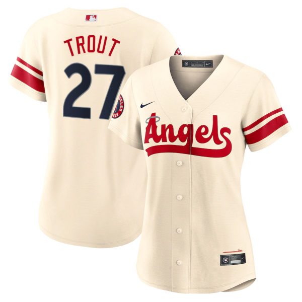 Personalized Women’s Los Angeles Angels Mike Trout 2022 City Connect Cream Stitched Jersey