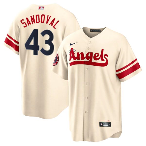 Personalized Men’s Cool Base Los Angeles Angels Patrick Sandoval 2022 City Connect Cream Stitched Jersey