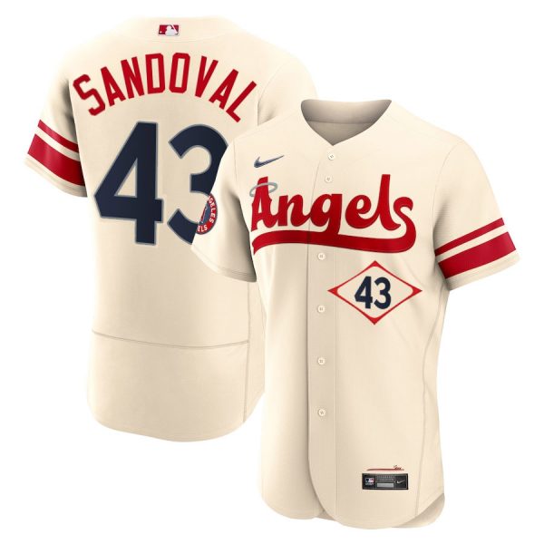 Personalized Men’s Flex Base Los Angeles Angels Patrick Sandoval 2022 City Connect Cream Stitched Jersey