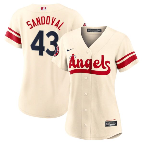 Personalized Women’s Los Angeles Angels Patrick Sandoval 2022 City Connect Cream Stitched Jersey