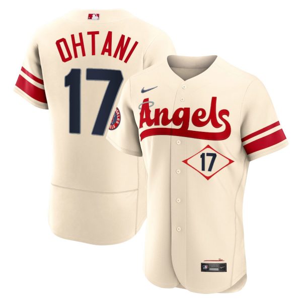 Personalized Men’s Flex Base Los Angeles Angels Shohei Ohtani 2022 City Connect Cream Stitched Jersey