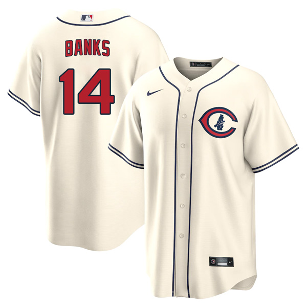 Personalized Men’s Cool Base Chicago Cubs Ernie Banks 2022 Field of Dreams Cream Stitched Jersey With Name