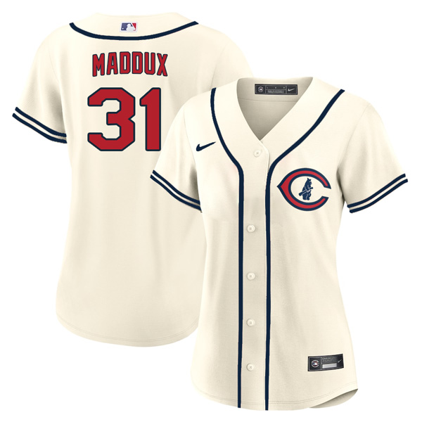 Personalized Women’s Chicago Cubs Greg Maddux 2022 Field of Dreams Cream Stitched Jersey With Name
