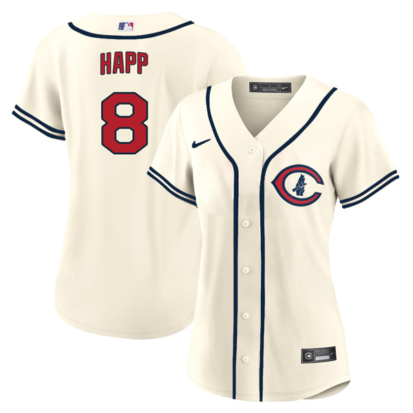 Personalized Women’s Chicago Cubs Ian Happ 2022 Field of Dreams Cream Stitched Jersey With Name