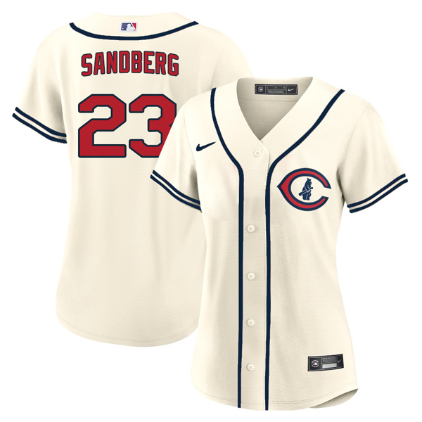 Personalized Women’s Chicago Cubs Ryne Sandberg 2022 Field of Dreams Cream Stitched Jersey With Name