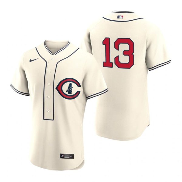 Personalized Men’s Flex Base Chicago Cubs David Bote 2022 Field of Dreams Cream Stitched Jersey