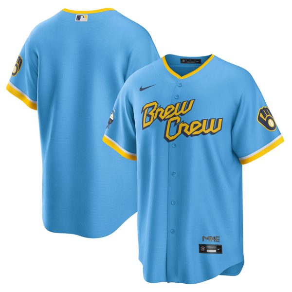 Personalized Youth Milwaukee Brewers Brew Crew City Connect Powder Blue Stitched Jersey