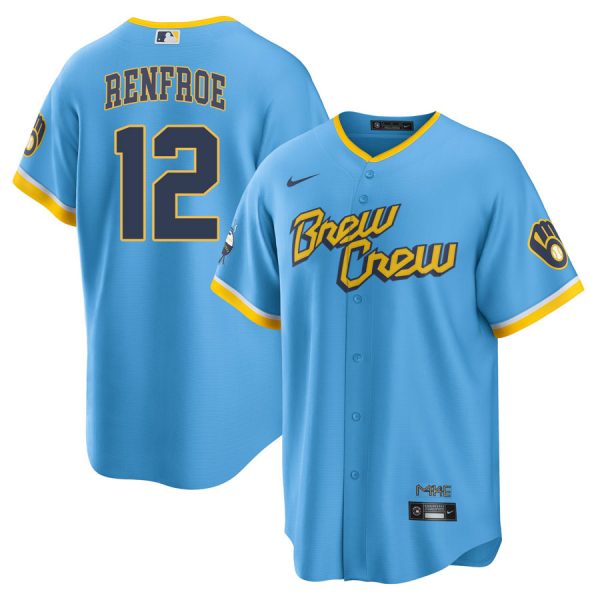 Personalized Youth Milwaukee Brewers Hunter Renfroe Brew Crew City Connect Powder Blue Stitched Jersey