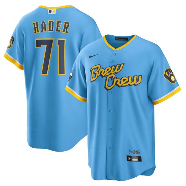 Personalized Youth Milwaukee Brewers Josh Hader Brew Crew City Connect Powder Blue Stitched Jersey