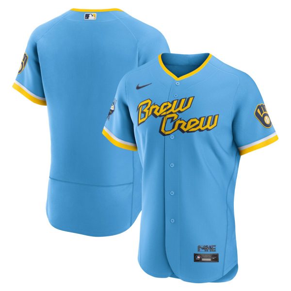 Personalized Men’s Flex Base Milwaukee Brewers Brew Crew City Connect Powder Blue Stitched Jersey