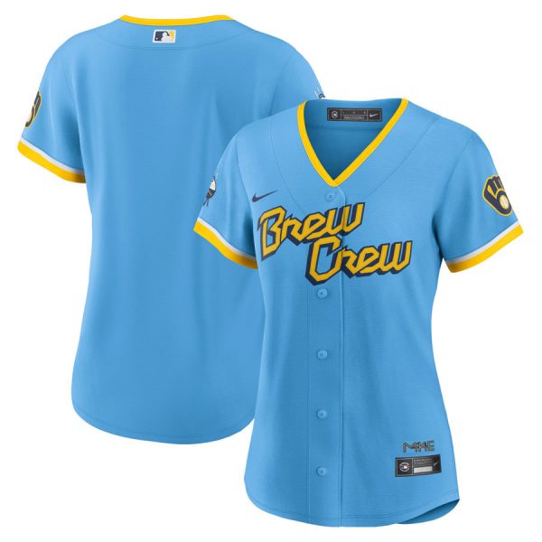 Personalized Women’s Milwaukee Brewers Brew Crew City Connect Powder Blue Stitched Jersey
