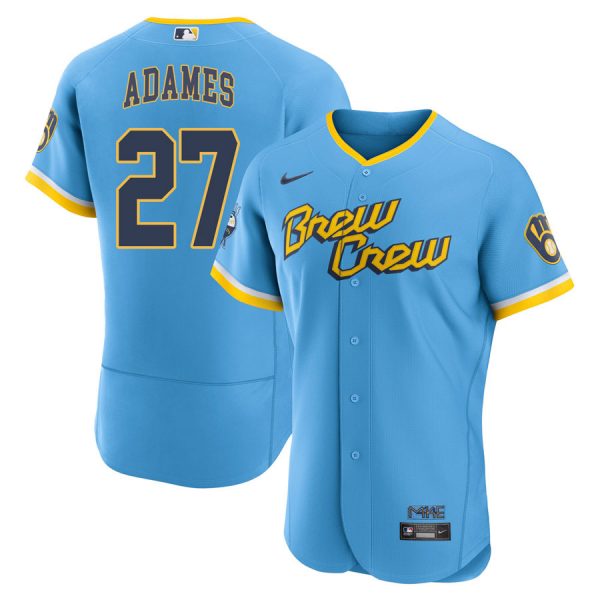 Personalized Men’s Flex Base Milwaukee Brewers Willy Adames Brew Crew City Connect Powder Blue Stitched Jersey