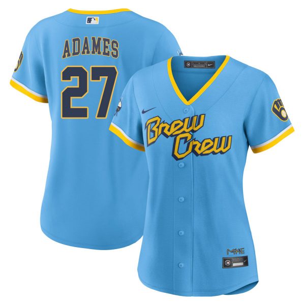 Personalized Women’s Milwaukee Brewers Willy Adames Brew Crew City Connect Powder Blue Stitched Jersey